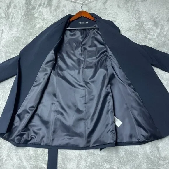 Lauren Ralph Lauren Crepe Belted Drape Front Jacket Navy PS New a1643 - Picture 6 of 9
